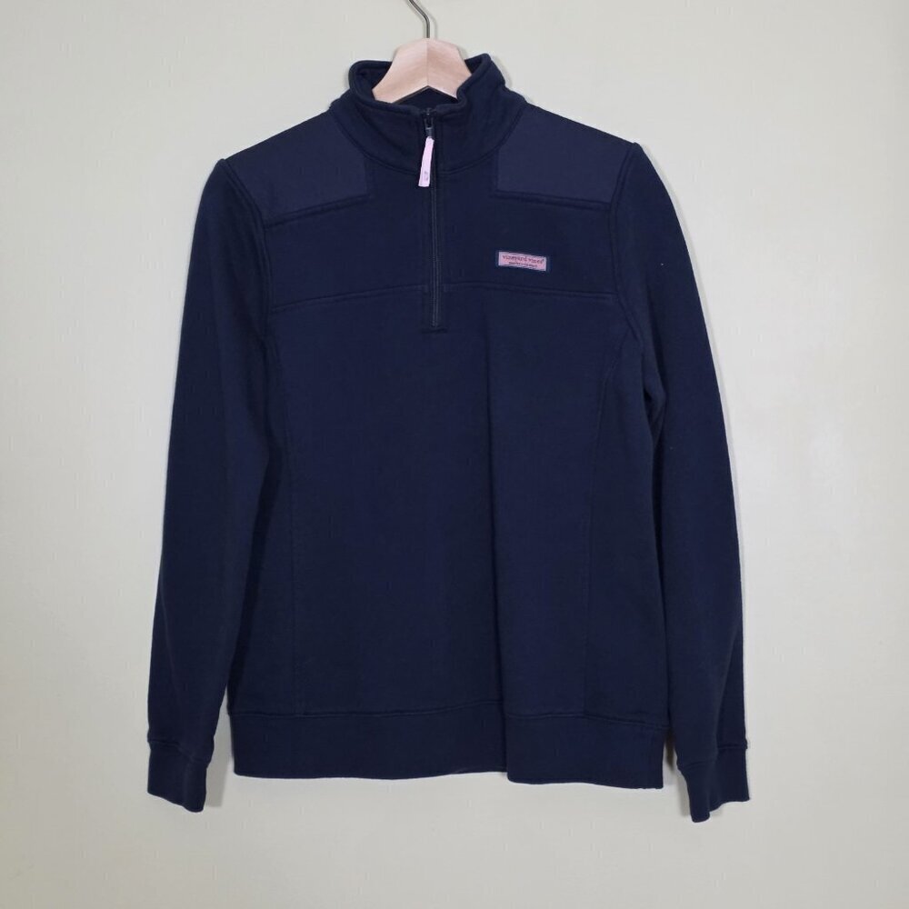 Vineyard Vines Polo Sweater Women S Navy LS 1/4 Zip Mock Neck Cotton Preppy Boho - Picture 14 of 15